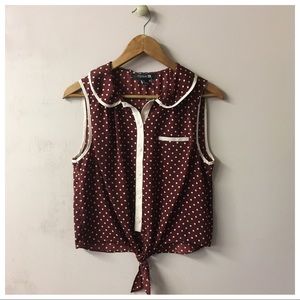 Forever 21 Burgundy/Light Pink Polka Dot Top